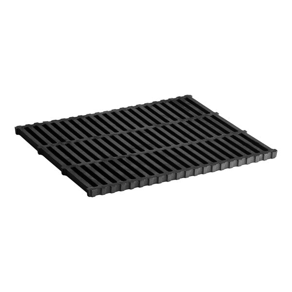 A rectangular cast iron bottom broiler grate with parallel slats, measuring 21 by 17 inches.