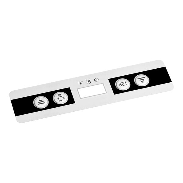 A white rectangular display panel with black and white buttons.