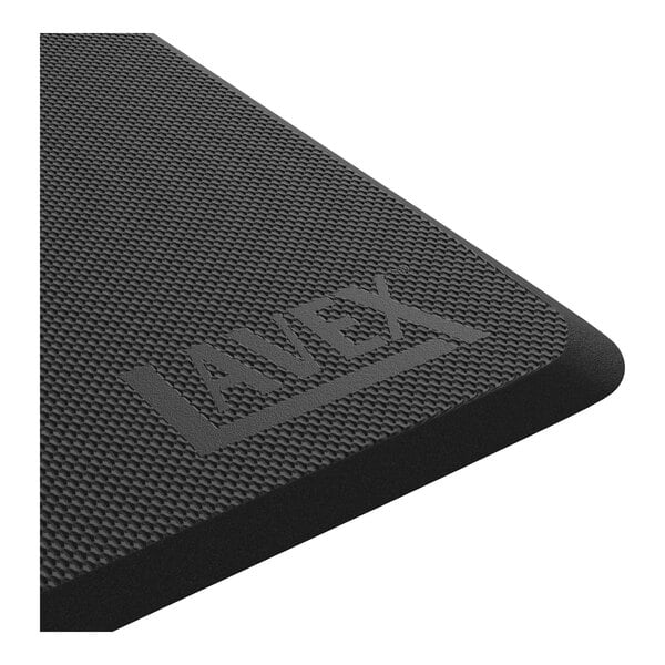 A black Lavex comfort weave standing desk mat with an anti-fatigue design.