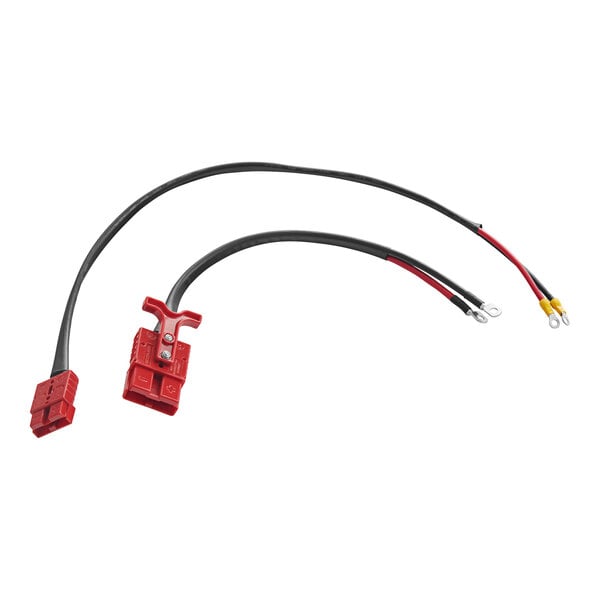 A red and black Lavex charging cable with two wires.