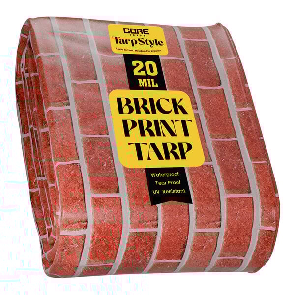 A roll of CORE Heavy Duty Tarp with a brick pattern.
