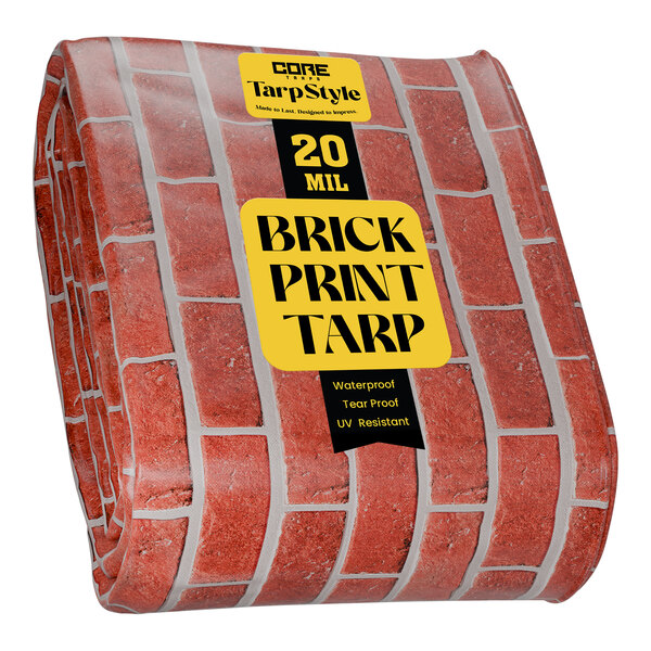 A roll of Core Tarps heavy duty black and brick print tarp.