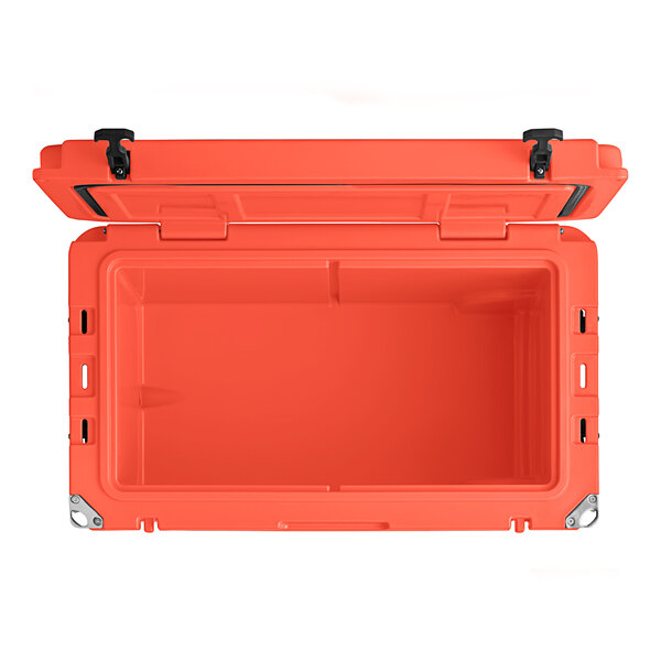 A Coral CaterGator outdoor cooler with the lid open.