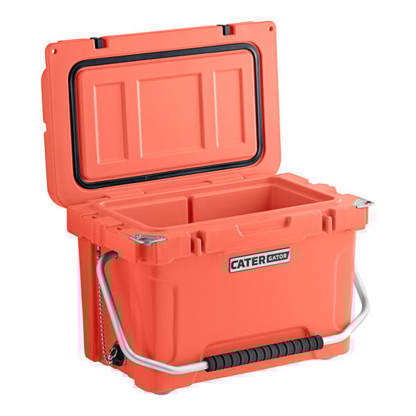 A Coral CaterGator outdoor cooler with a handle.