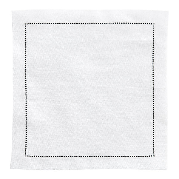 A white napkin with black dotted border.