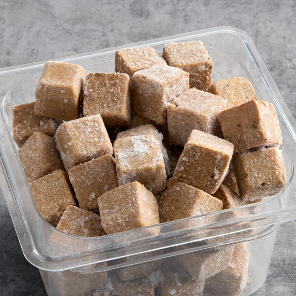 A container of brown Live Pure Churro Superfood Smoothie cubes.