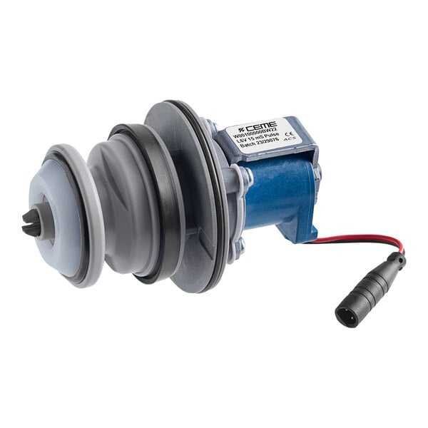 A blue and black American Standard piston and solenoid assembly with a wire.