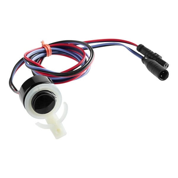 A wire harness with white, black, and red wires.