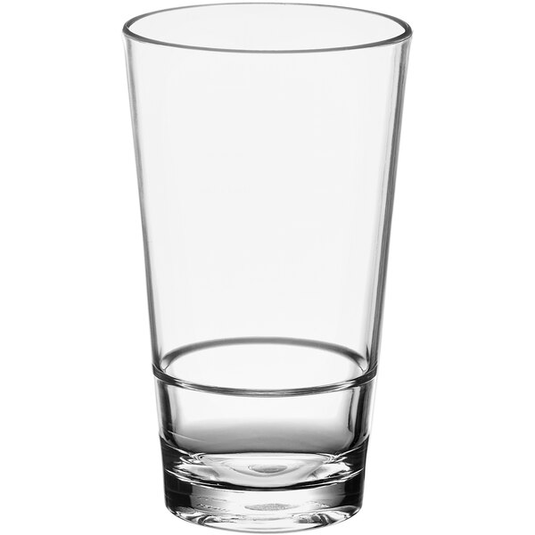 An Acopa clear Tritan plastic mixing/pint glass.