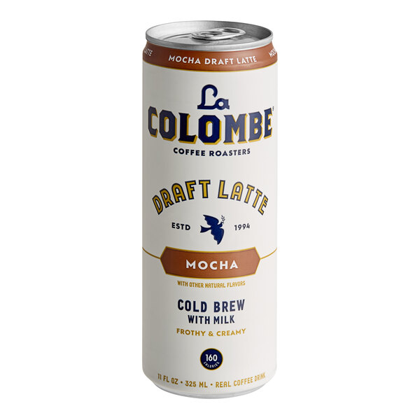 A can of La Colombe Draft Latte with a white label and yellow text.