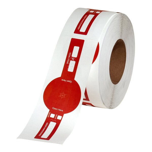 Iconex 2 5/8" x 8" 2-in-1 Red Paper Tamper-Evident Bag / Beverage Label with Band - 2,000/Case