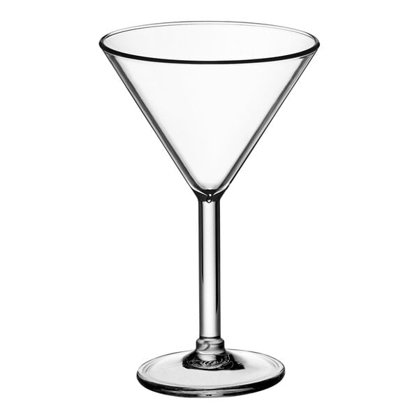 An Acopa Endure Tritan plastic martini glass with a clear stem and base.