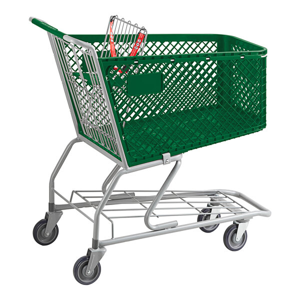 A green Regency shopping cart with black wheels.