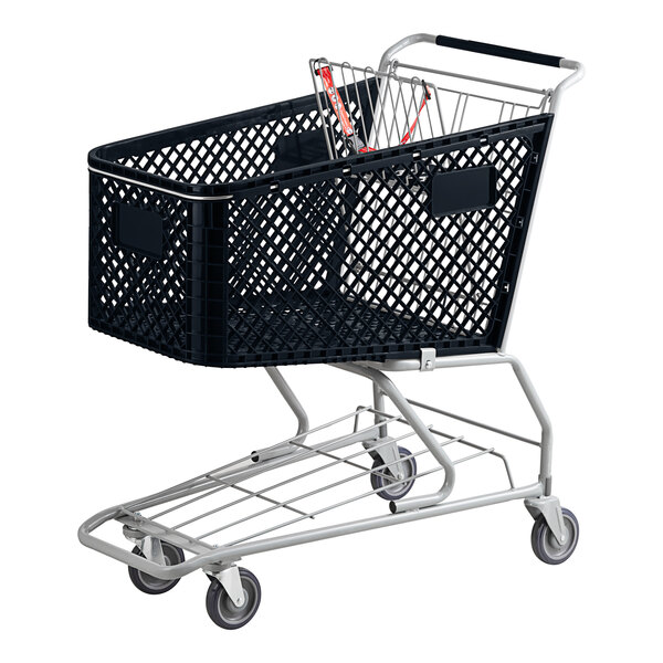 A black Regency shopping cart on wheels.