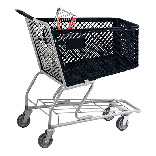 A black Regency shopping cart with red handles and wheels.