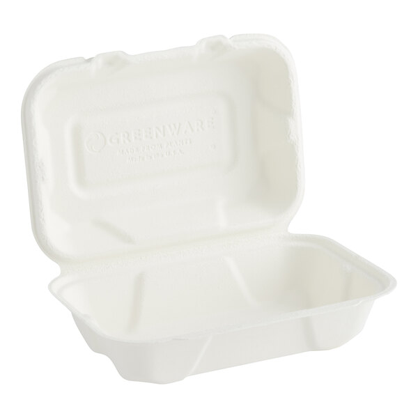 A white Fabri-Kal hinged container with text on a white background.