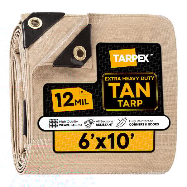 Tarpex 6' x 10' Tan Extra Heavy-Duty Weatherproof 12 Mil Multipurpose Polyethylene Tarp THD-TA-610
