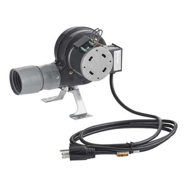 A black and grey Micro Matic beer system blower assembly with a cord attached.