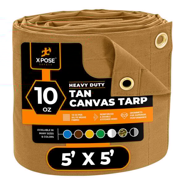 A tan Xpose Safety heavy-duty poly canvas tarp.
