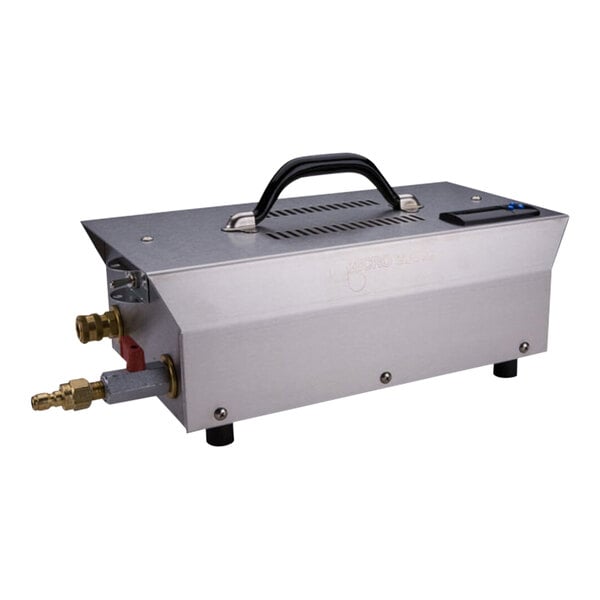 A silver Micro Matic electric beer line cleaning system with a black handle.
