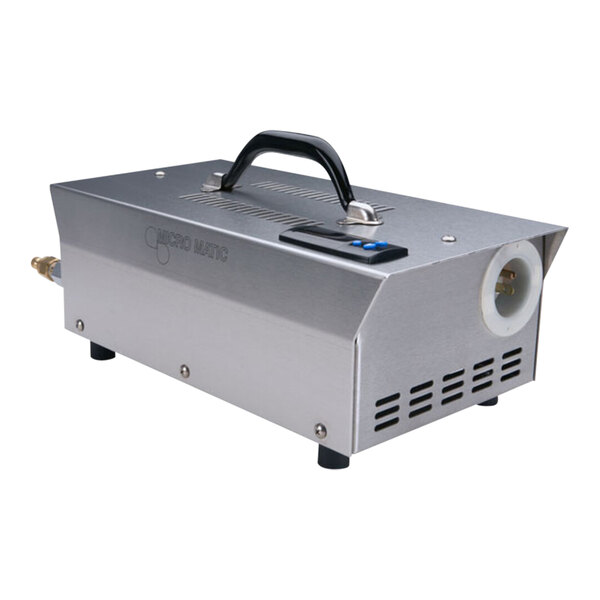 A silver Micro Matic EBC300 electric beer line cleaning machine with a black handle.