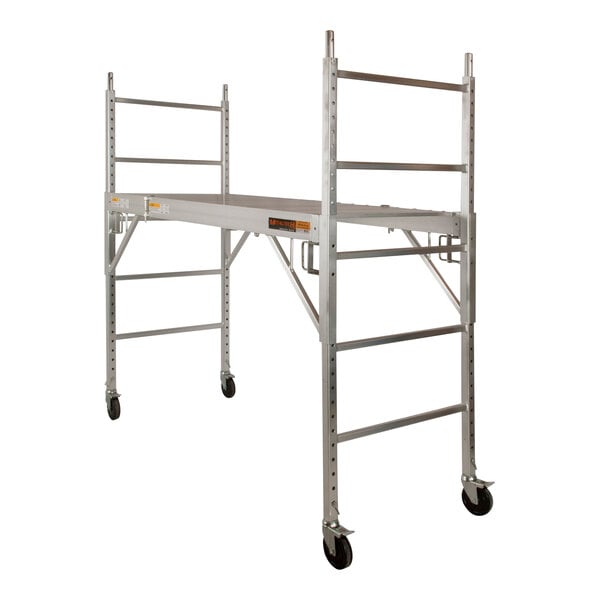 A Metaltech aluminum baker scaffolding on wheels.