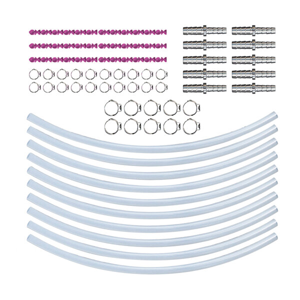 A Micro Matic flow restrictor kit with white plastic tubes and connectors.