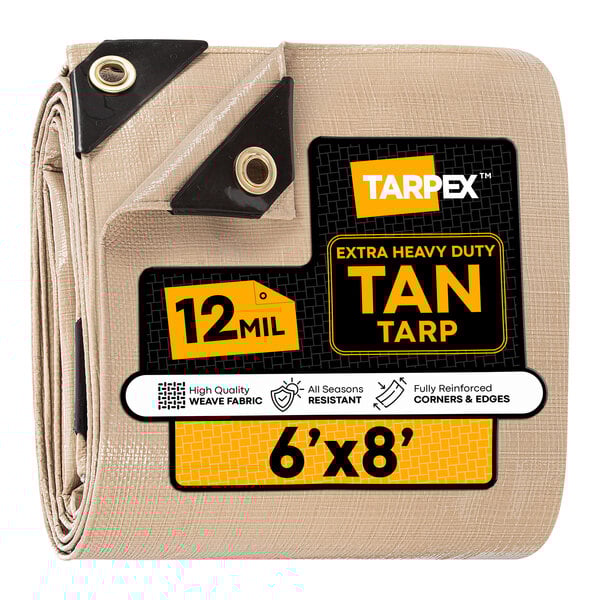 Tarpex 6' x 8' Tan Extra Heavy-Duty Weatherproof 12 Mil Multipurpose Polyethylene Tarp THD-TA-68