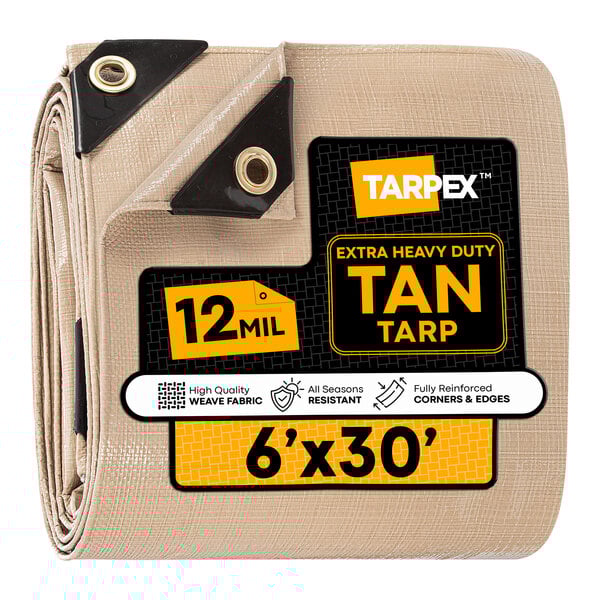 Tarpex 6' x 30' Tan Extra Heavy-Duty Weatherproof 12 Mil Multipurpose Polyethylene Tarp THD-TA-630