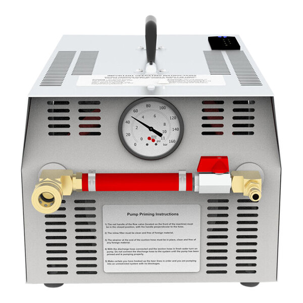 A white Micro Matic machine with a red gas pressure gauge.