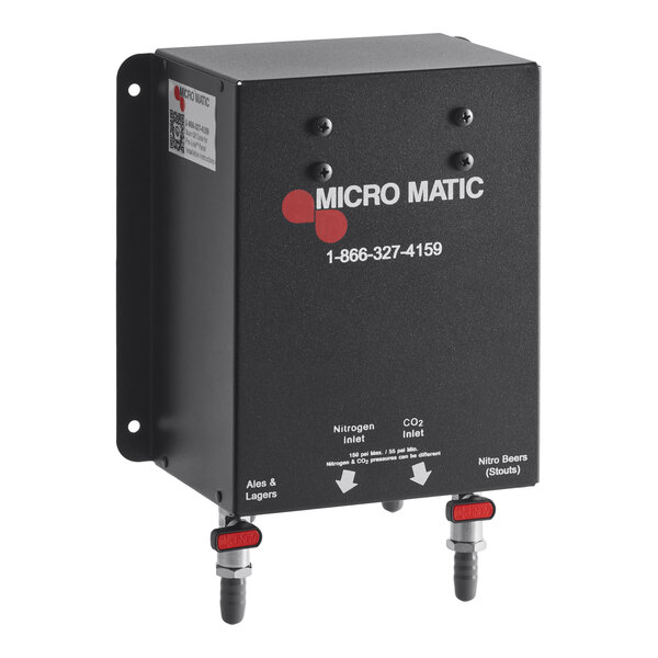 A black box with white text reading "Micro Matic MM200 Pro-Line Double-Blend Nitrogen / CO2 Draft Gas Blender Panel - 70/30 and 25/75"