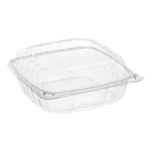 A Choice clear plastic clamshell container with a lid.