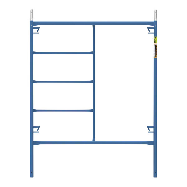 A blue Metaltech scaffolding frame with three rungs.