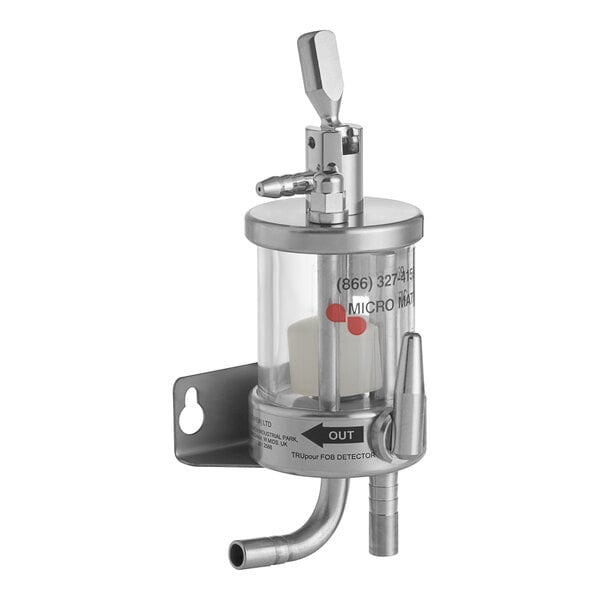 A close-up of a Micro Matic Pro-MAX foam-on-beer keg detector with a stainless steel top lever.