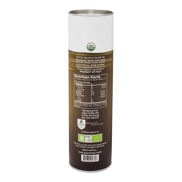 A close-up of a bottle of Urbani Truffles Unico Organic White Truffle Oil.