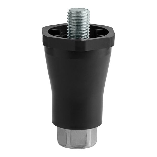 A black plastic cup with a black screw lid.