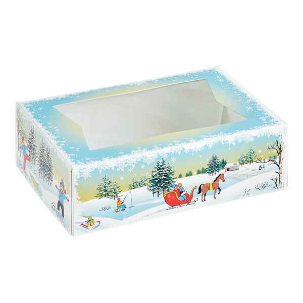 A white Southern Champion cookie box with a winter design including ice skating and snow.