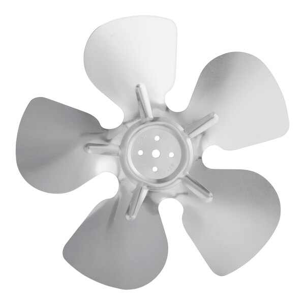 A close-up of a silver Avantco condenser fan blade.