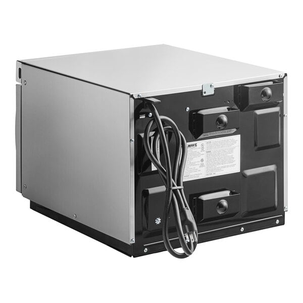 A black and silver Solwave commercial microwave with USB port.