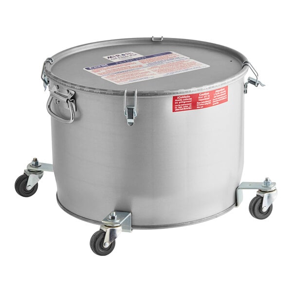 MirOil 60LC 7 Gallon Enameled Steel Grease Bucket / Fryer Oil Filter Pot with Mobile Base