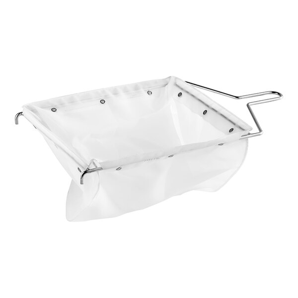 A white plastic bag with metal handles.