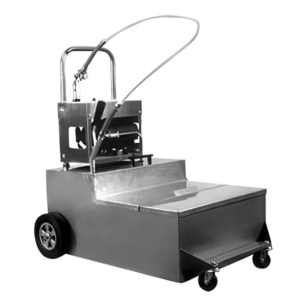 A large metal cart with wheels.