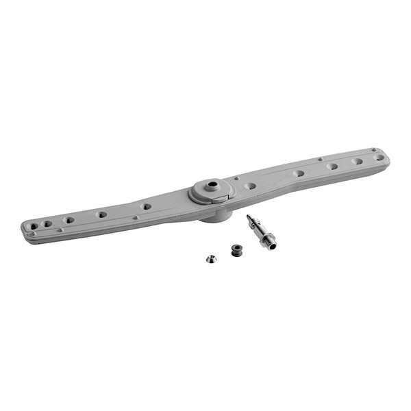 A close-up of a white metal Noble Warewashing wash/rinse arm assembly.