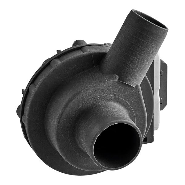 A black plastic Noble Warewashing tank drain pump with a pipe attached.
