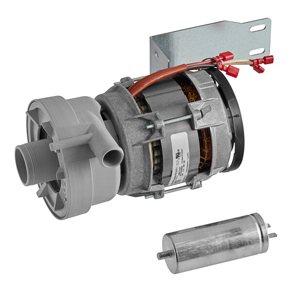 A Noble Warewashing washer pump with an electric motor and red wires.
