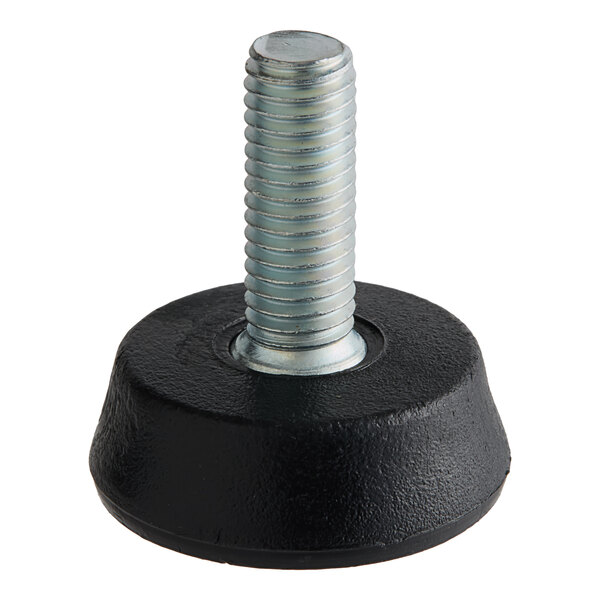 A black and silver bolt with a black rubber base.