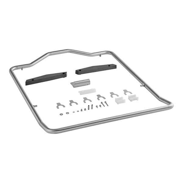 A metal frame with parts for a Noble Warewashing door handle.