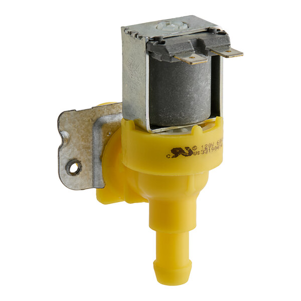 A yellow and silver Noble Warewashing solenoid valve.