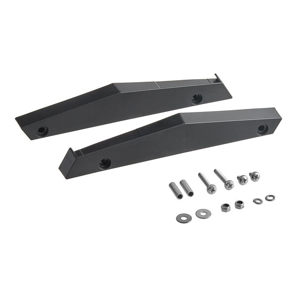 A black metal Noble Warewashing door pivot assembly bracket with screws and bolts.