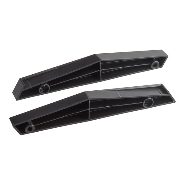 A close-up of a pair of black plastic door pivot assemblies for Noble Warewashing dishwashers.